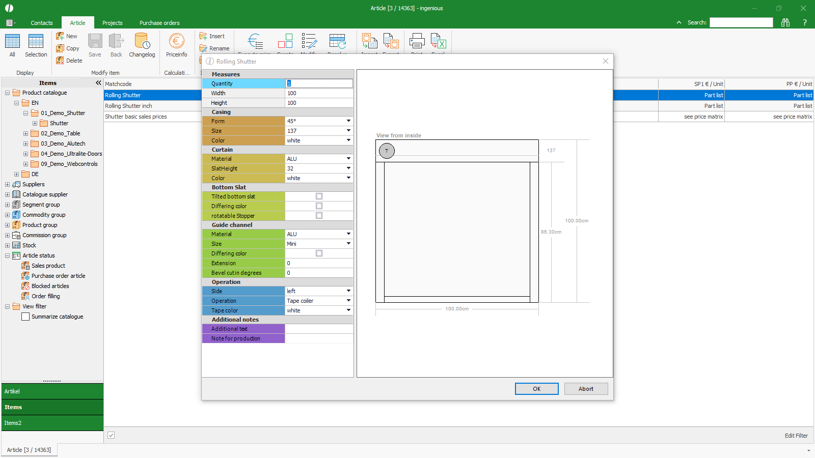 ingenious software arcticle price info partlist