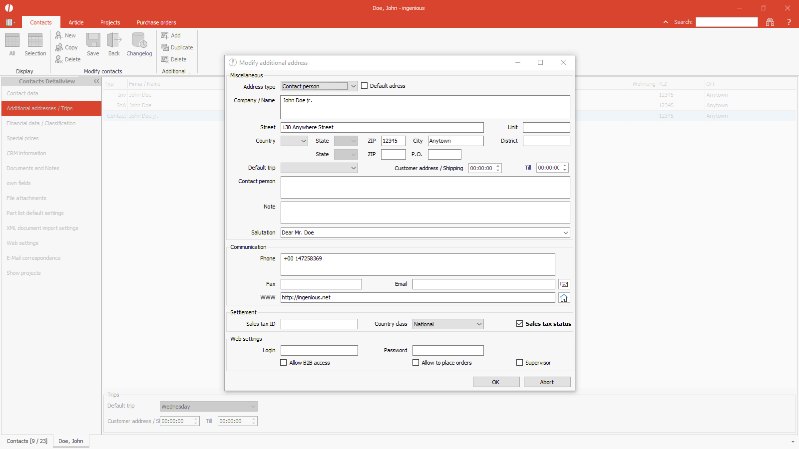 ingenious software contact detailview additional addresses