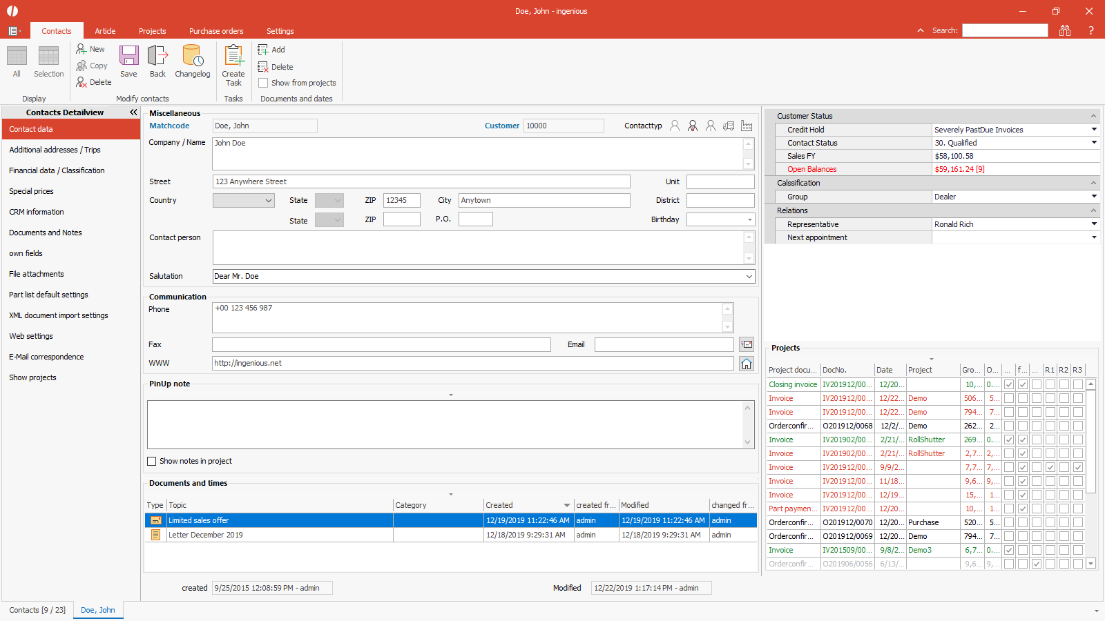 ingenious software contacts detailview crm dashboard