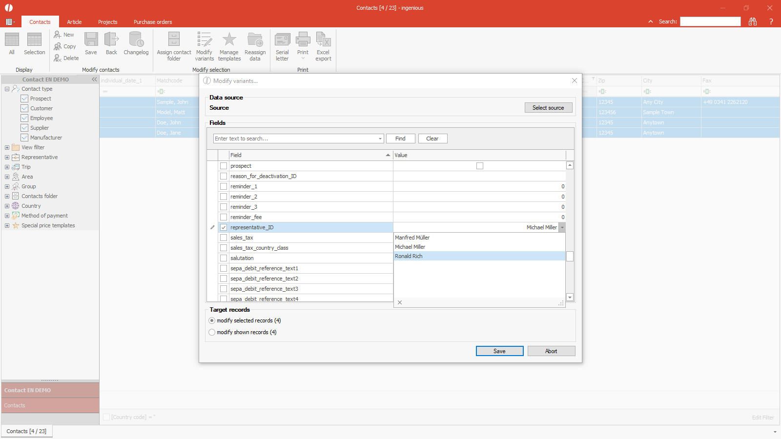 ingenious contacts listview mass processing