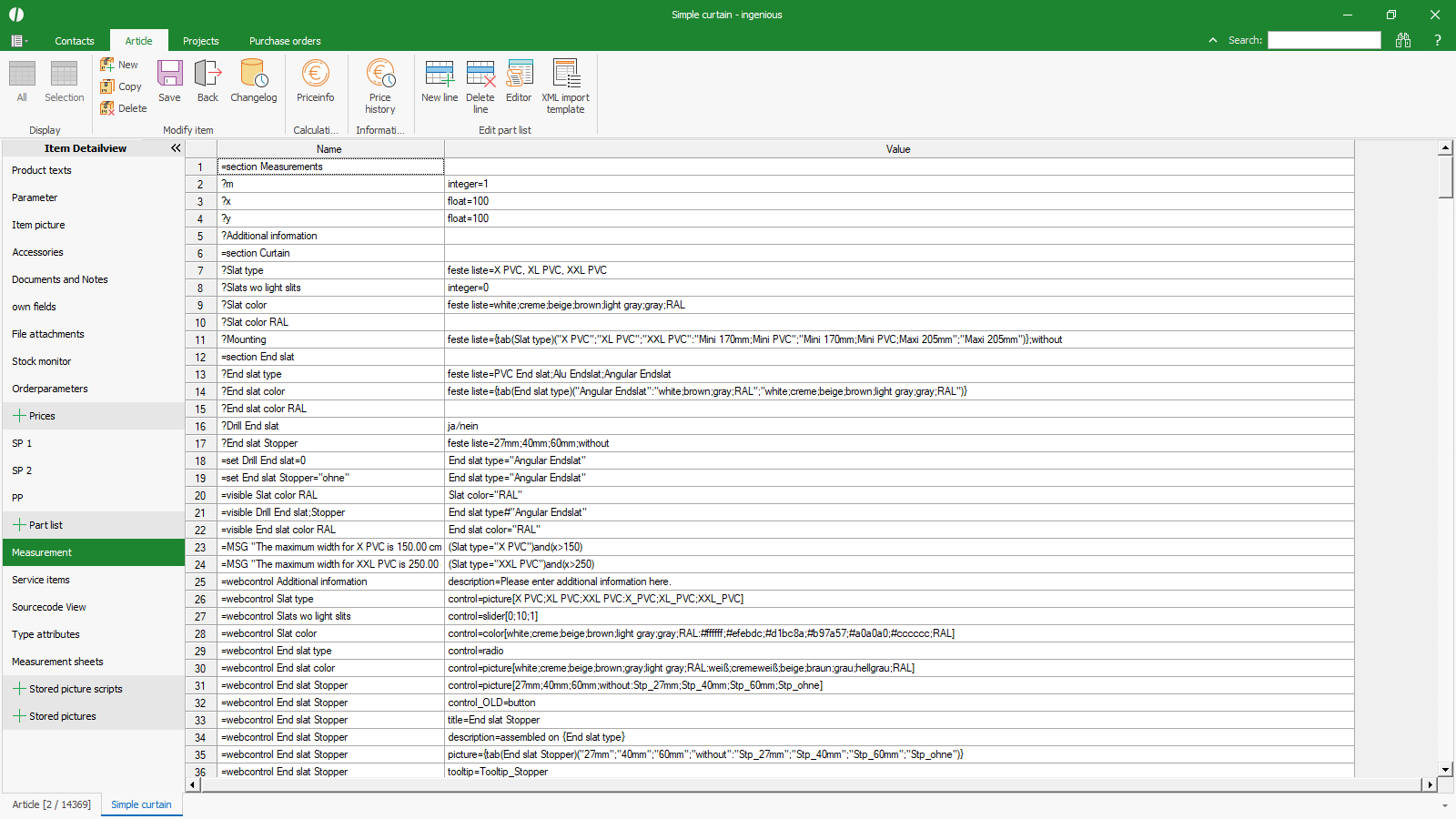 ingenious software partlist measurements