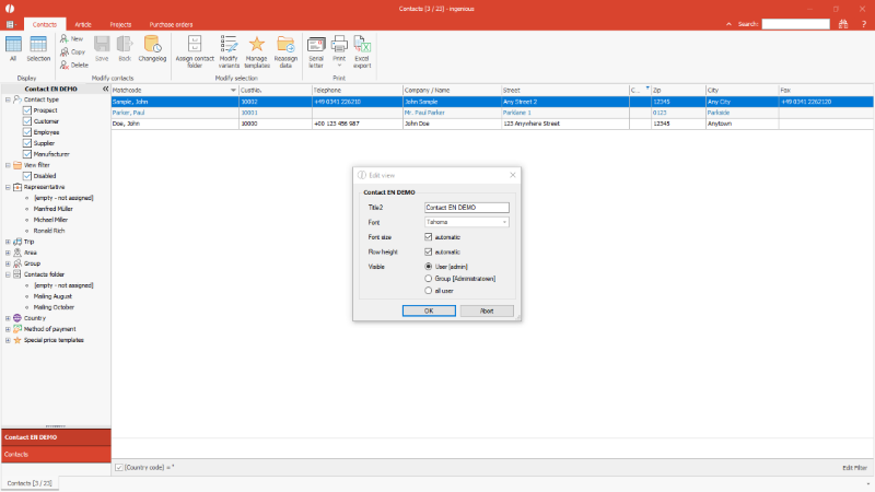 Click to Enlarge Modify contact list view