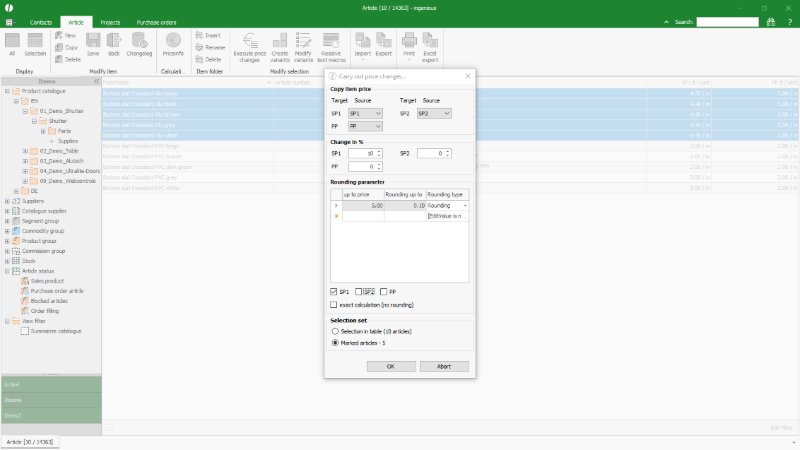 Options for price changes
