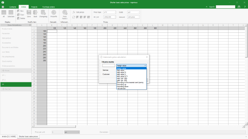 Click to Enlarge Functions to calculate a price matrix