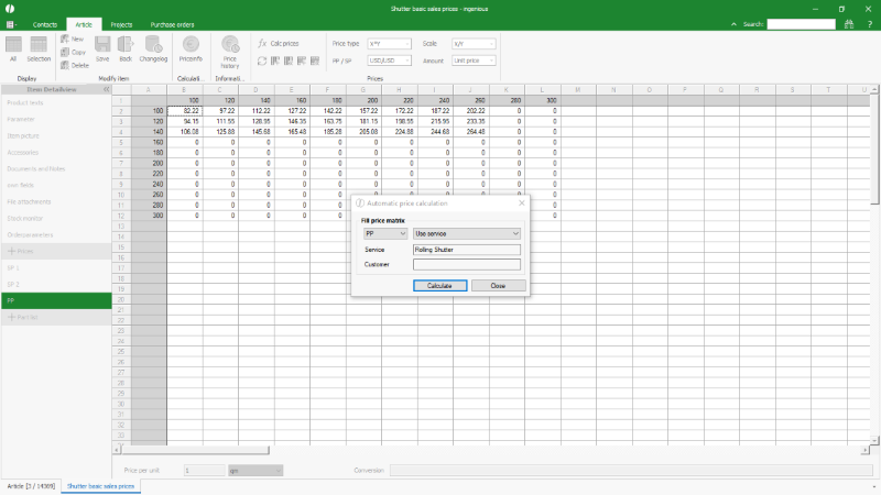 Click to Enlarge With a part list calculated price matrix