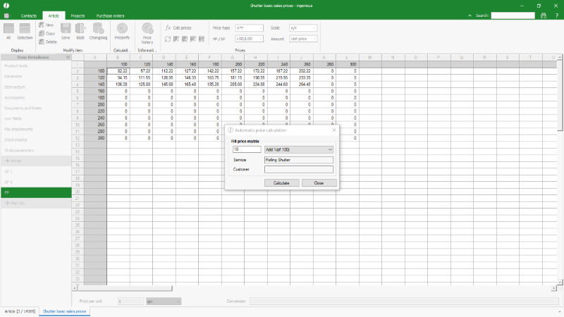 Click to Enlarge Further price modification of a price matrix