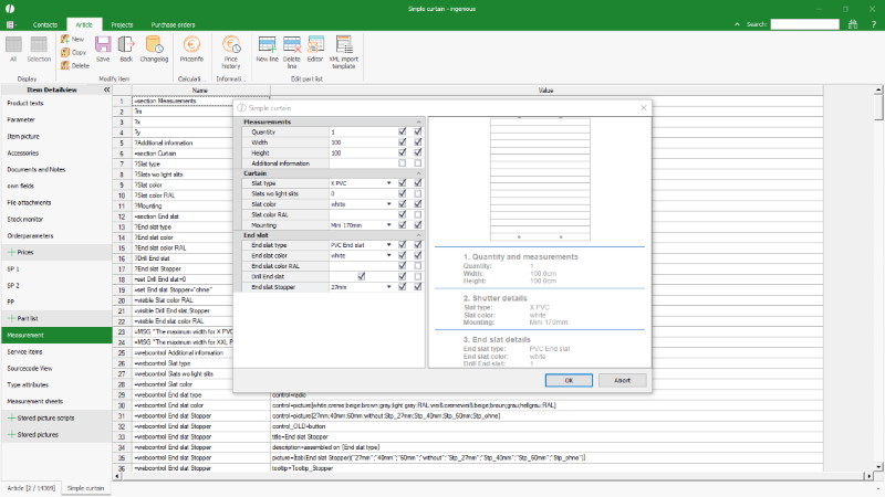 Click to Enlarge Pre-configuration of a partlist for the XML order import