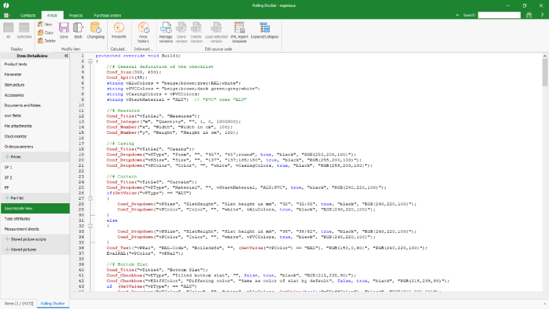 Click to Enlarge Sourcecode view of a partlist