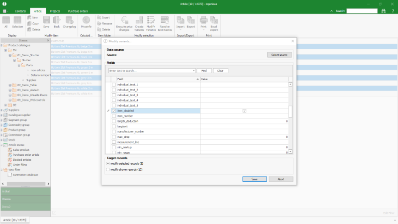 Click to Enlarge Configuration of the parameters to be modified