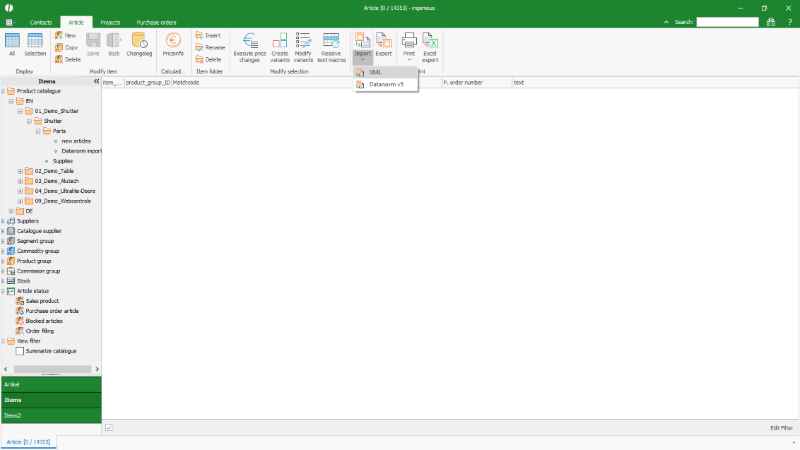 Click to Enlarge Sub menu for starting an article import