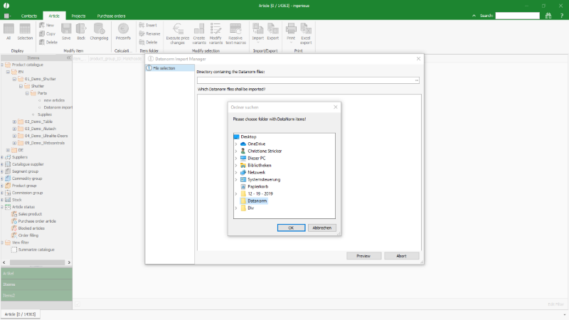 Click to Enlarge Selection of the import directory
