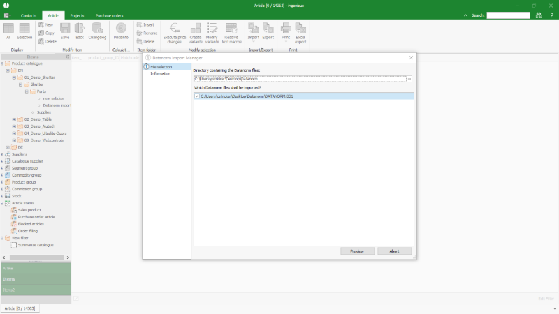 Click to Enlarge Selection of the file for import