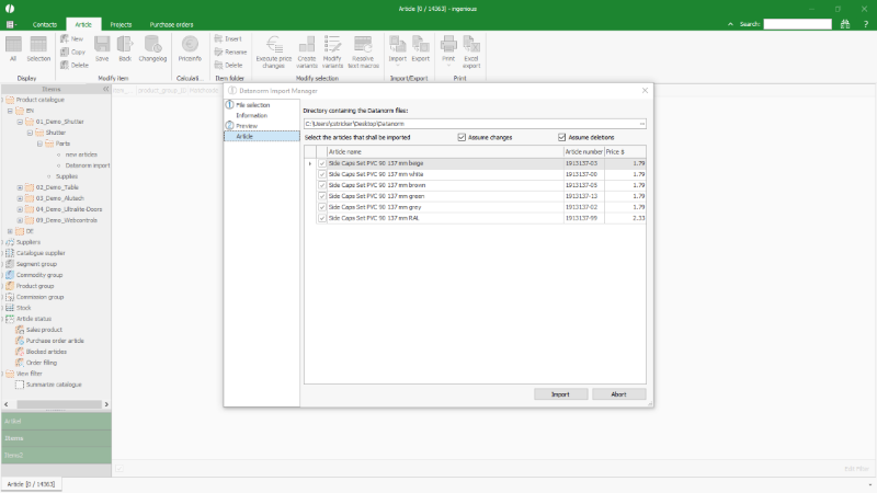 Click to Enlarge Preview of the articles to be imported