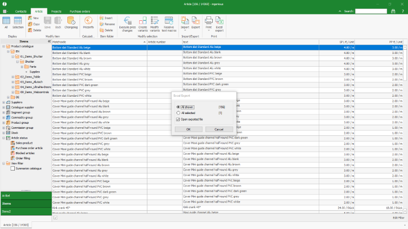 Click to Enlarge Settings for Microsoft Excel export