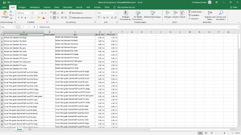 Click to Enlarge Exported data in Excel sheet