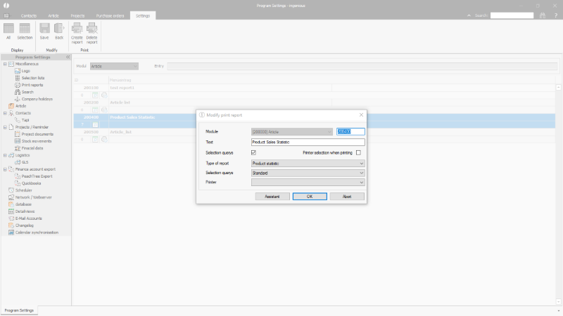 Click to Enlarge Creation of a print report product statistic