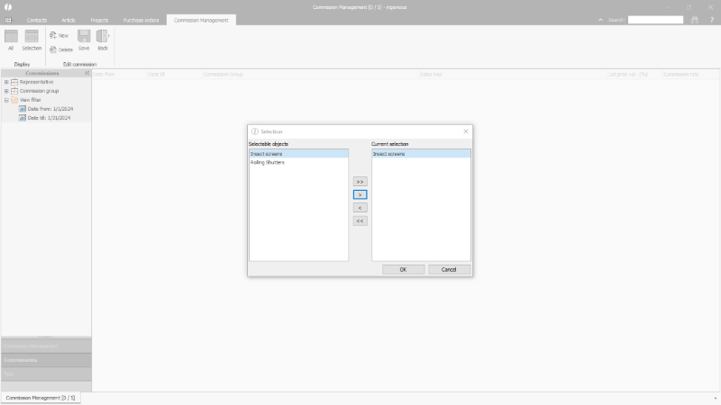 Click to Enlarge Selection of the commission group for which the commission applies
