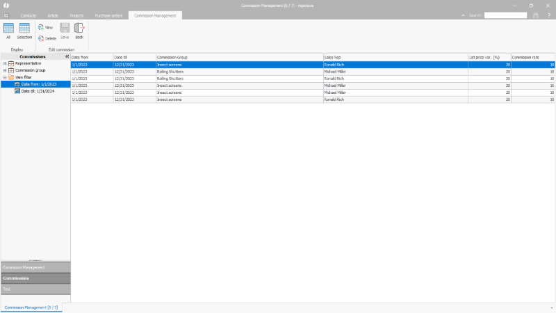 Click to Enlarge Commission management list view