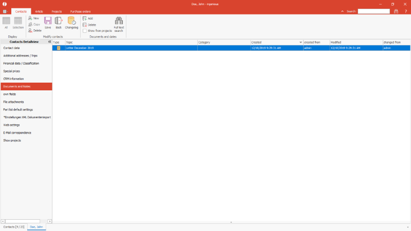Log entry for serial letter in contacts details