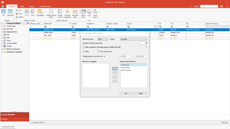 Selection query of ABC - customer analysis