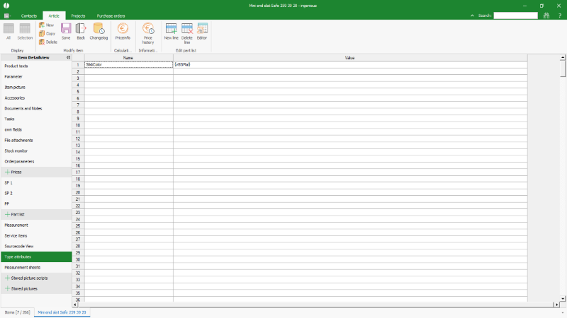 Type attributes for linking to the parts list variable