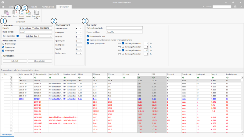 Settings and preview Heroal article import