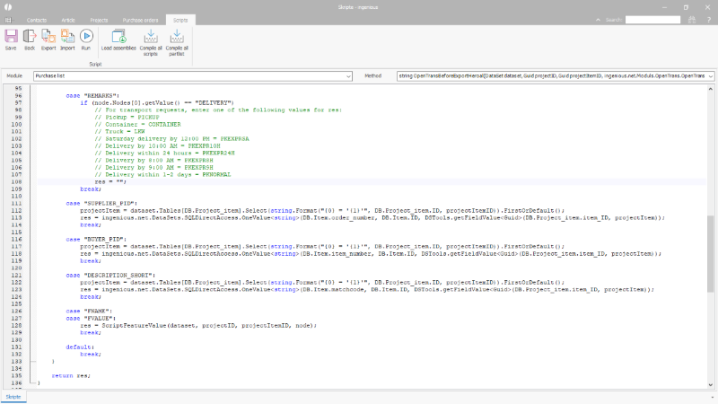 Script for entering the transport request