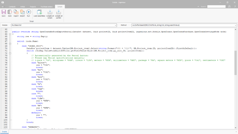Script for the mapping of the item units