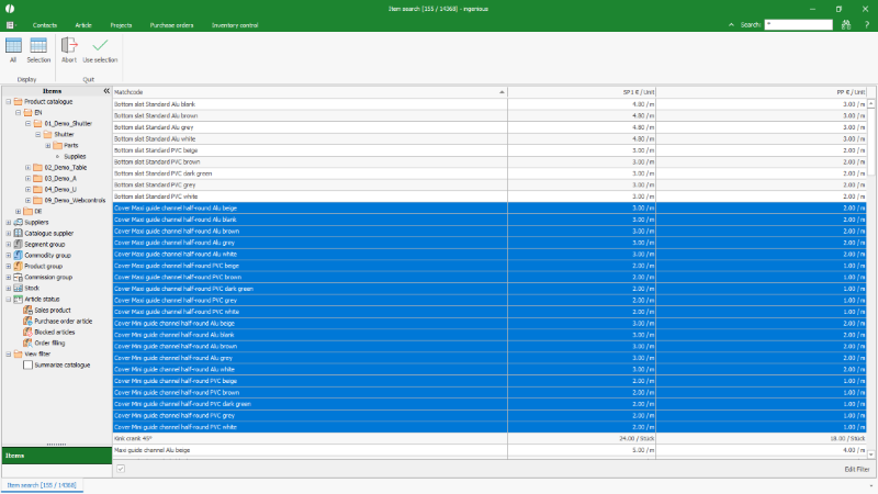 Click to Enlarge Insert an article selection into an inventory document