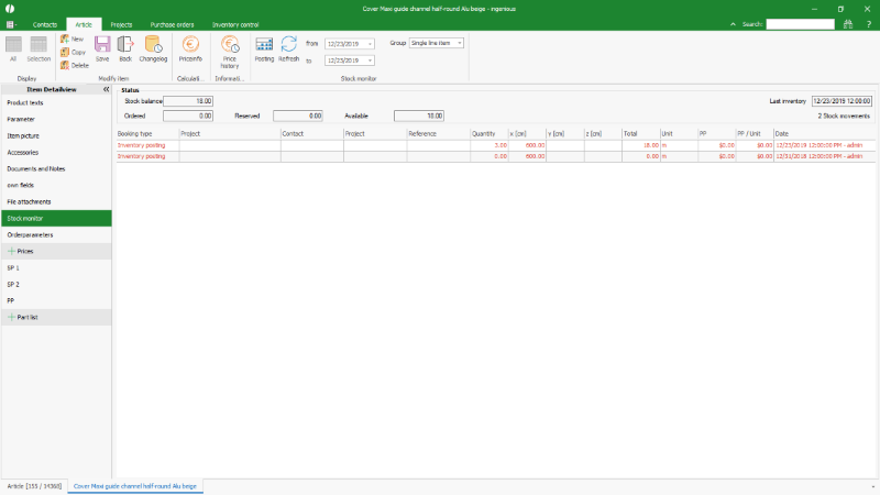 Click to Enlarge Booked quantity in the article stock monitor