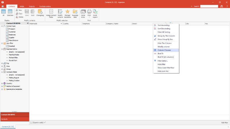 Click to Enlarge Select column chooser in contacts list view