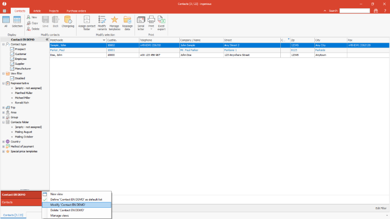 Click to Enlarge Modify contact list view