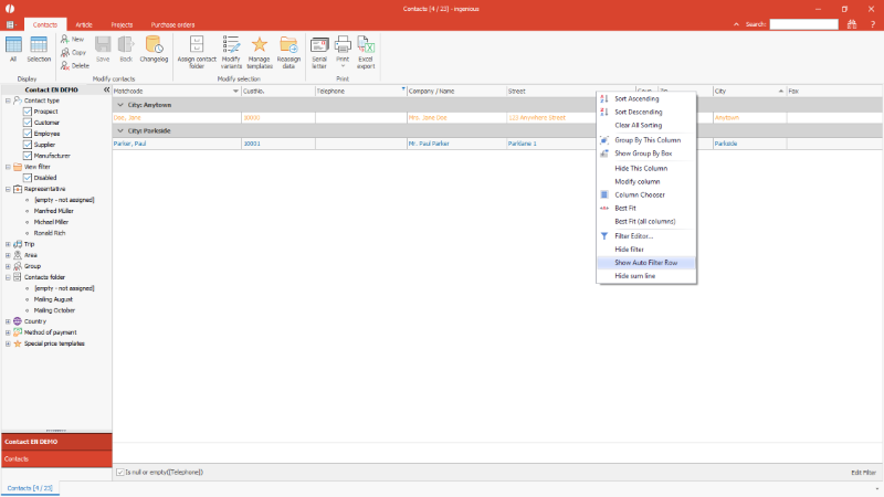 Click to Enlarge Show auto filter row