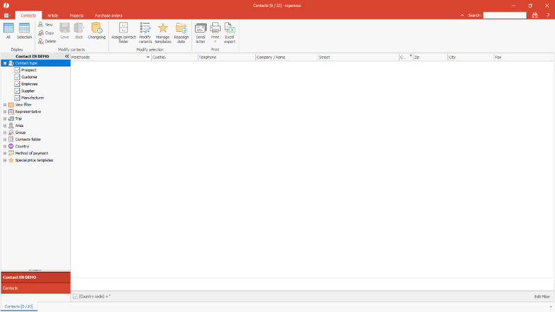 Click to Enlarge Start view of main module Contacts