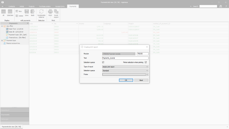 Adding of a payments print report