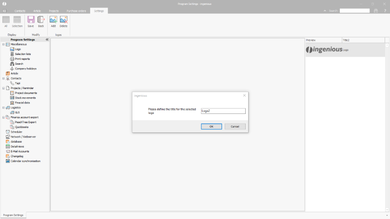 Click to Enlarge Assignment of a title for an added logo = name of the placeholder