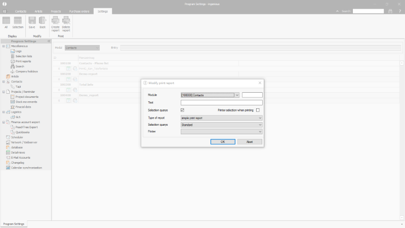 Click to Enlarge Dialog box for the configuration of a print report