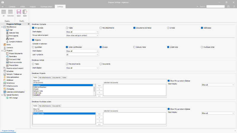 Configuration of the extended detail view