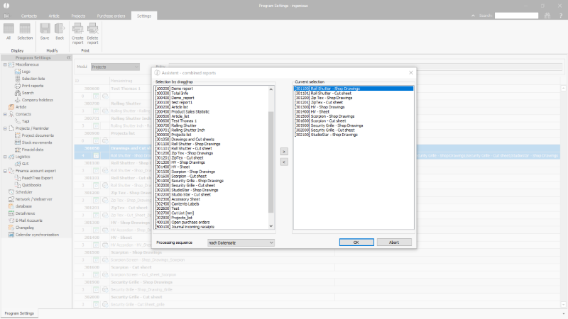 Click to Enlarge Assistant for the configuration of a combined print report