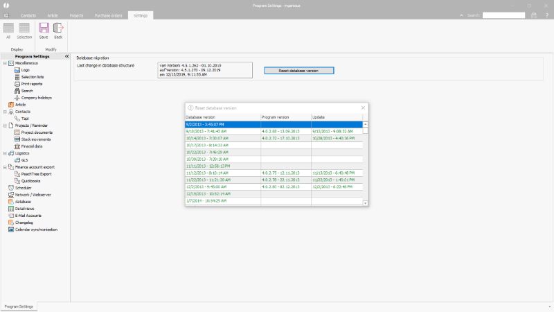 Click to Enlarge Data base history
