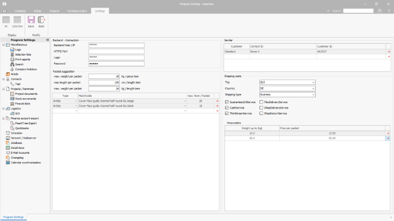 Click to Enlarge Example configuration for the interface to a parcel provider