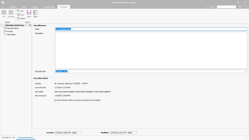 Click to Enlarge Scheduler action for calendar synchronization