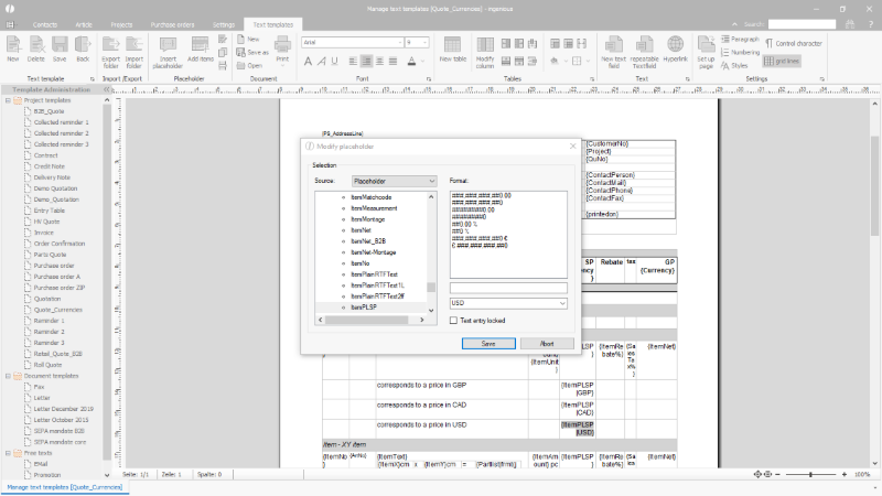 Click to Enlarge Usage of the currencies in the project templates