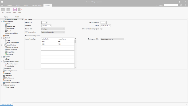 Configuration of sales accounts with reduced VAT