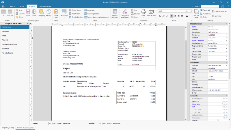Automatic adjustment of VAT