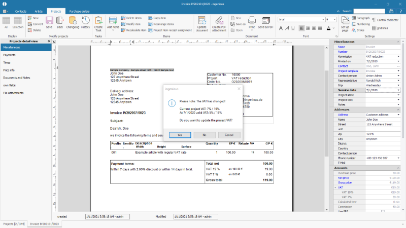 Question for recalculation of the VAT