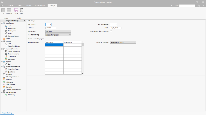 Example configuration of the reduced VAT