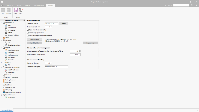 Click to Enlarge Configuration of the scheduler