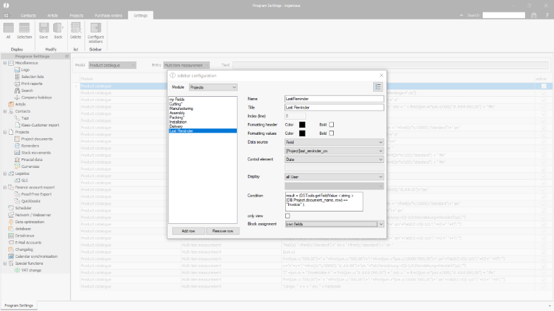Click to Enlarge Example configuration of a sidebar for projects