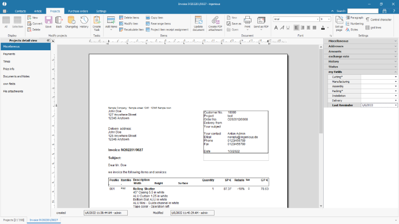 Click to Enlarge Example sidebar in the projects detail view